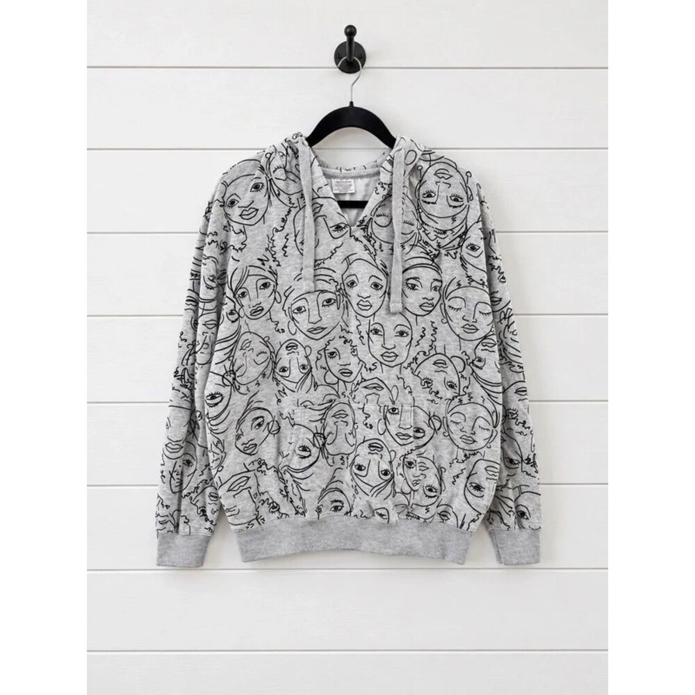 XXL Maya Angelou Women’s Abstract Face Graphic Hoodie Gray Black